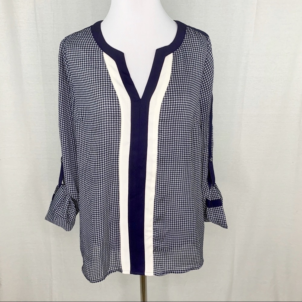Skies Are Blue navy blue and white checkered top
